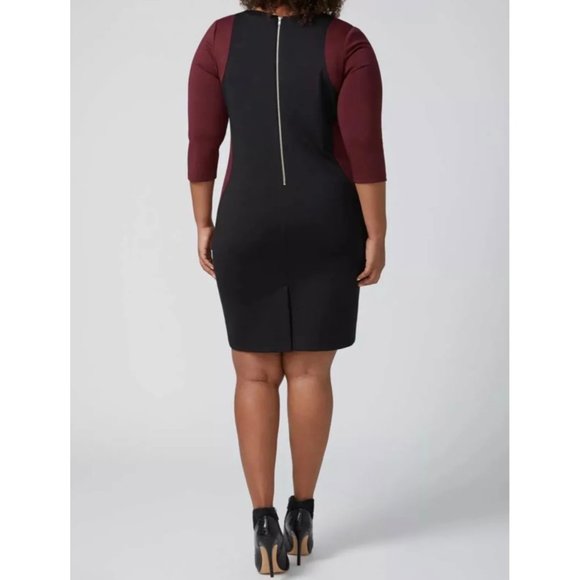 Lane Bryant Womens Colorblock Bodycon Sheath Dress Burgundy Black plus size 26 - Picture 2 of 13